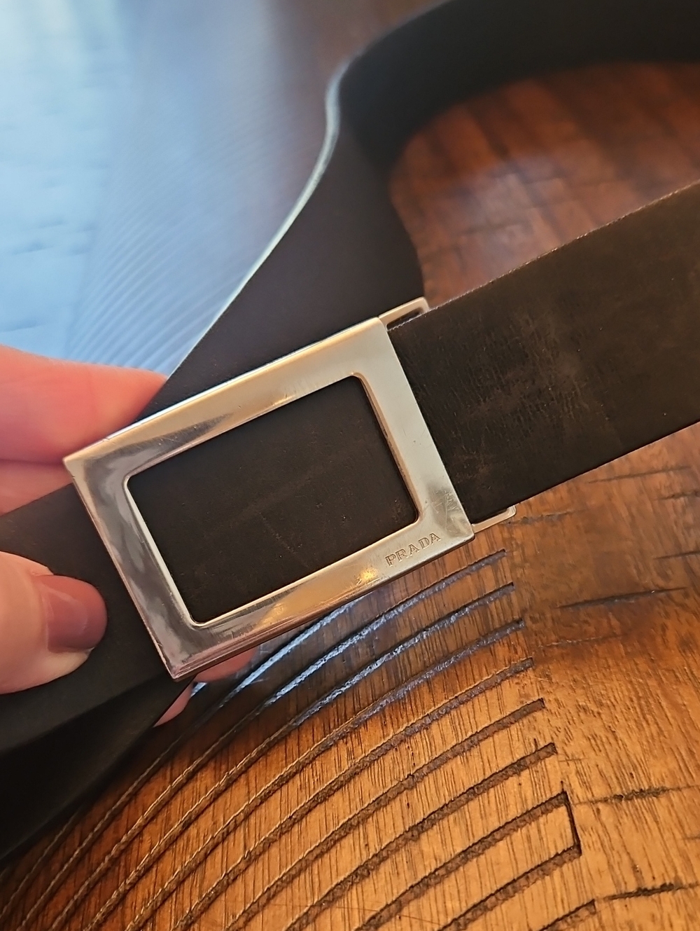 Prada Mens Black Leather Belt 42"